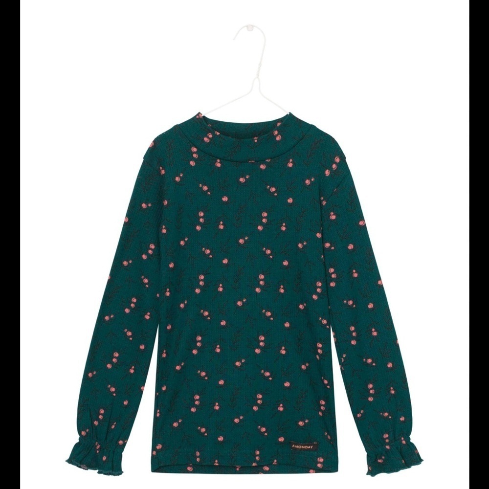 Green Long Sleeve Top with berry Pattern boutique brand A Monday In Copenhagen